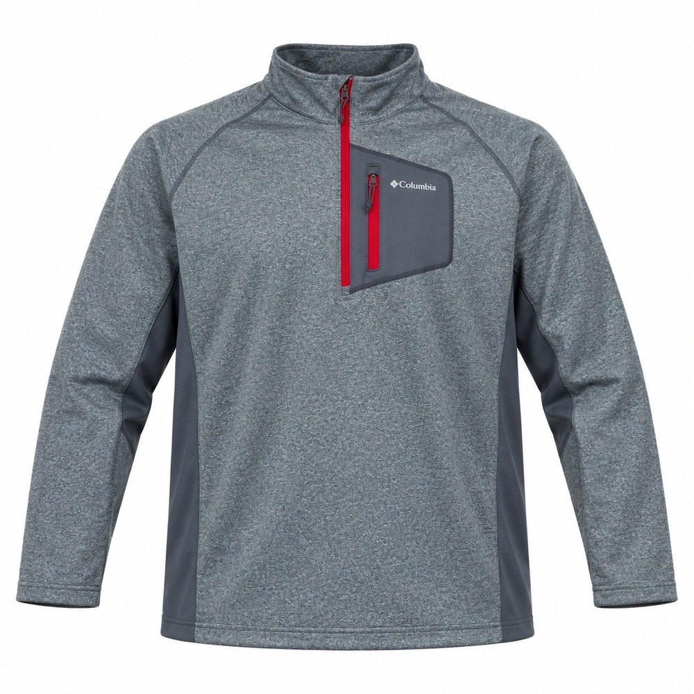 Columbia Mens XXL Quarter Zip Pullover Gray Red Chest Pocket Activewear Top